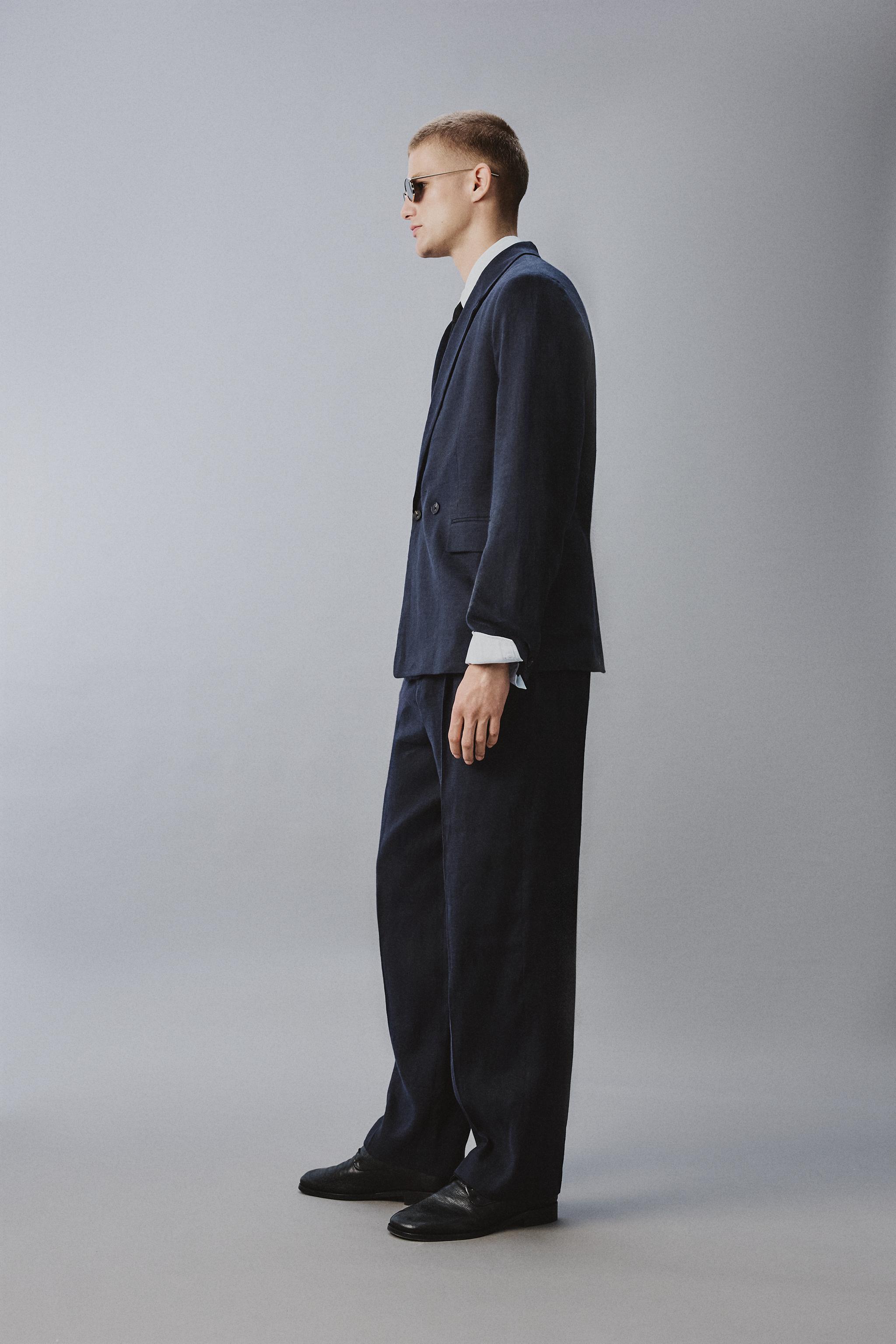 DOUBLE BREASTED LINEN - COTTON SUIT JACKET
